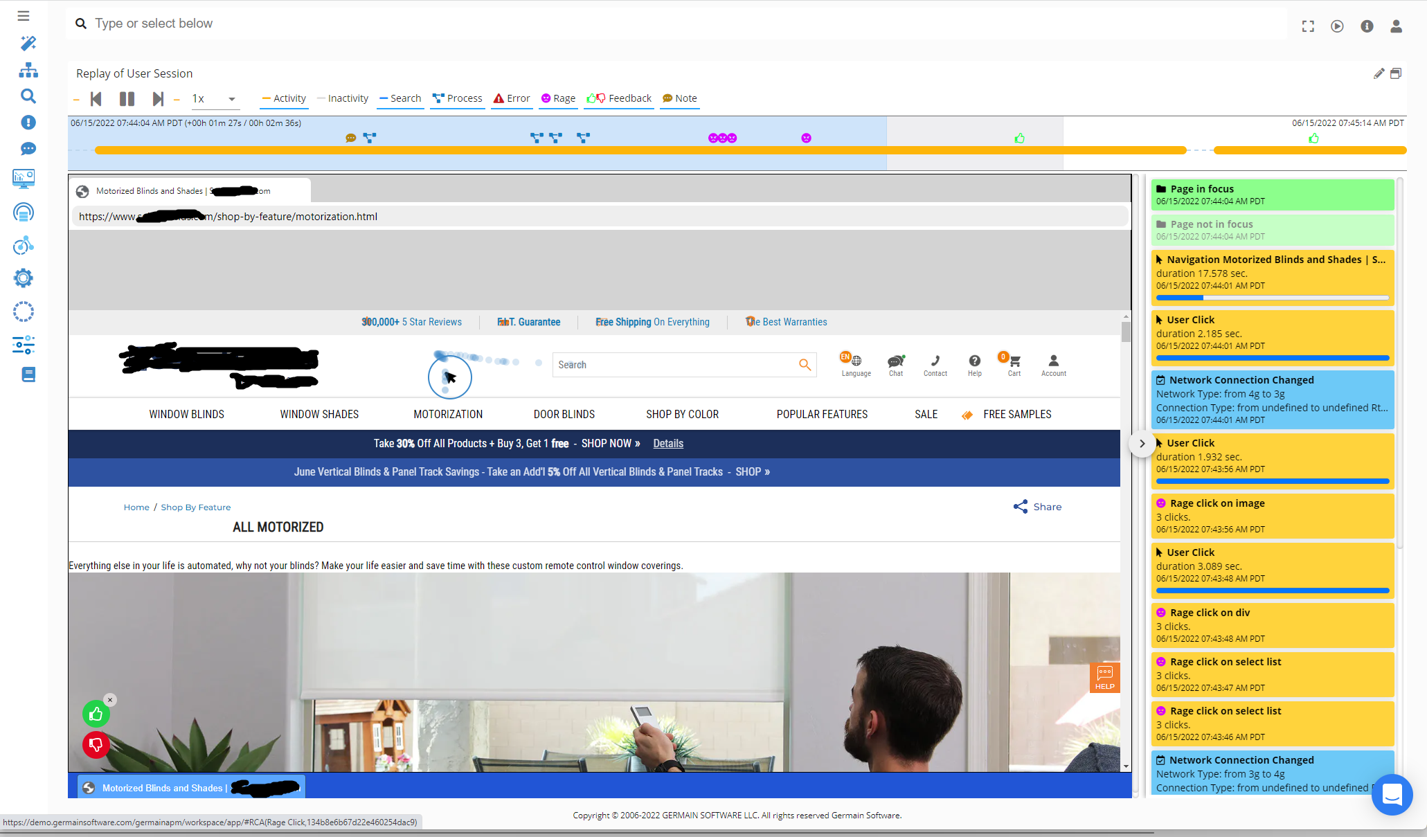 screenshot of Germain UX